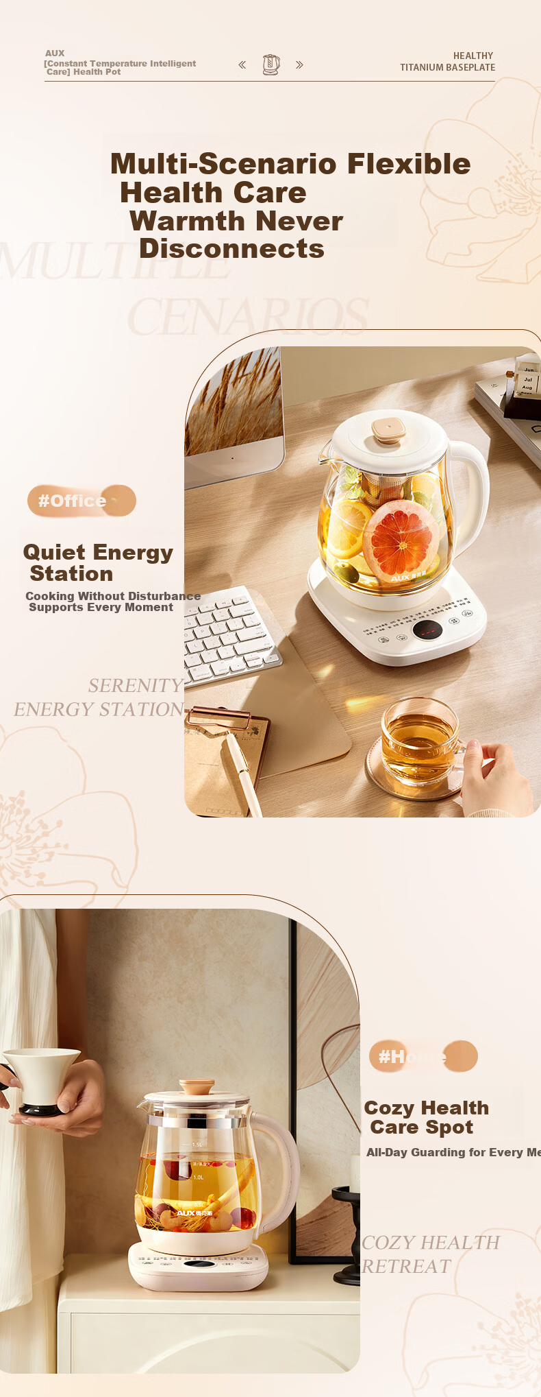AUX 1.5L Automatic Health Pot Electric Tea Kettle 24H Reservation Multi-Function Smart Temperature Control Flower Tea Maker with 316 Base 12
