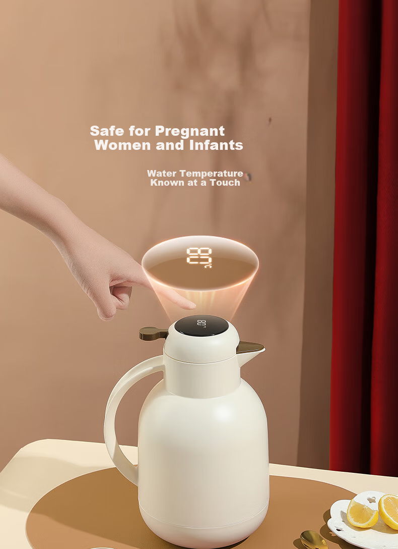 UKA Insulated Thermos Flask Household Large Capacity Glass Liner Kettle Student Dormitory Hot Water Bottle Warmer White Temperature Display 2.0L 9
