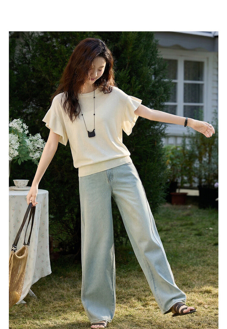 Demana Summer Cloud Soft Breathable Raglan Sleeve Knit Top with Mulberry Silk/Cotton, Elegant Hem Sweater for Women 3