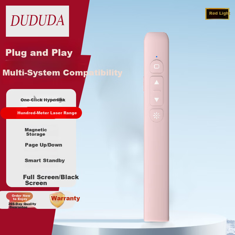 DUDUDA Pink Rechargeable Presentation Clicker PPT Laser Remote Control Multifunctional Teaching Slide Presenter Infrared Remote Multimedia Seewo Lecture Pointer