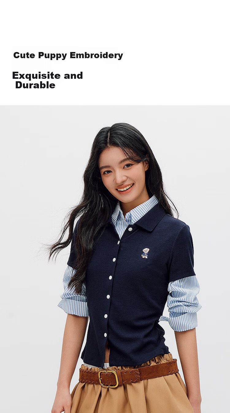 Semir Mall Same Style | Women's Summer Polo Shirt with Puppy Embroidery, Slim Fit, Straight Shoulder 2026 Simple Cardigan 101326115008 6