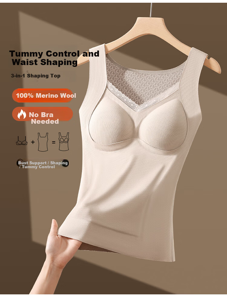 GRACEWELL 100% Wool Filled Warm Vest for Women with Chest Pad, Bra-Free, Autumn Winter Fleece Lined Seamless Base Layer Underwear 4