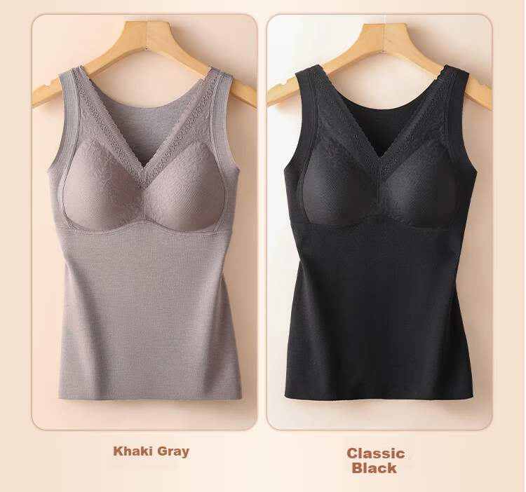 Urban Beauty Women's Thermal Vest with Padded Bra, Fleece-Lined Thickened Seamless Base Layer Vest for Autumn and Winter 21