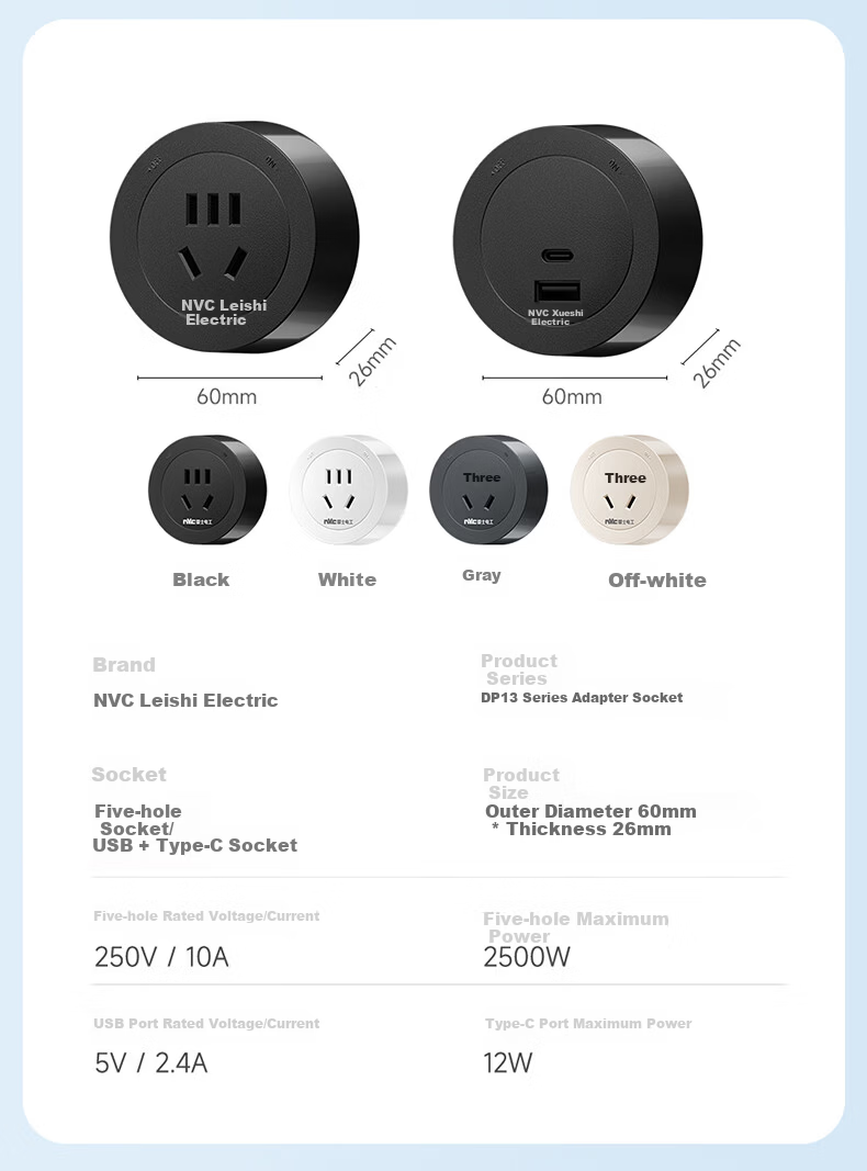 NVC Lighting Track Socket Surface Mounted No-Drill Wall-Mounted Movable Wall Rail Socket 80cm + Four Five-Hole Outlets Black 33