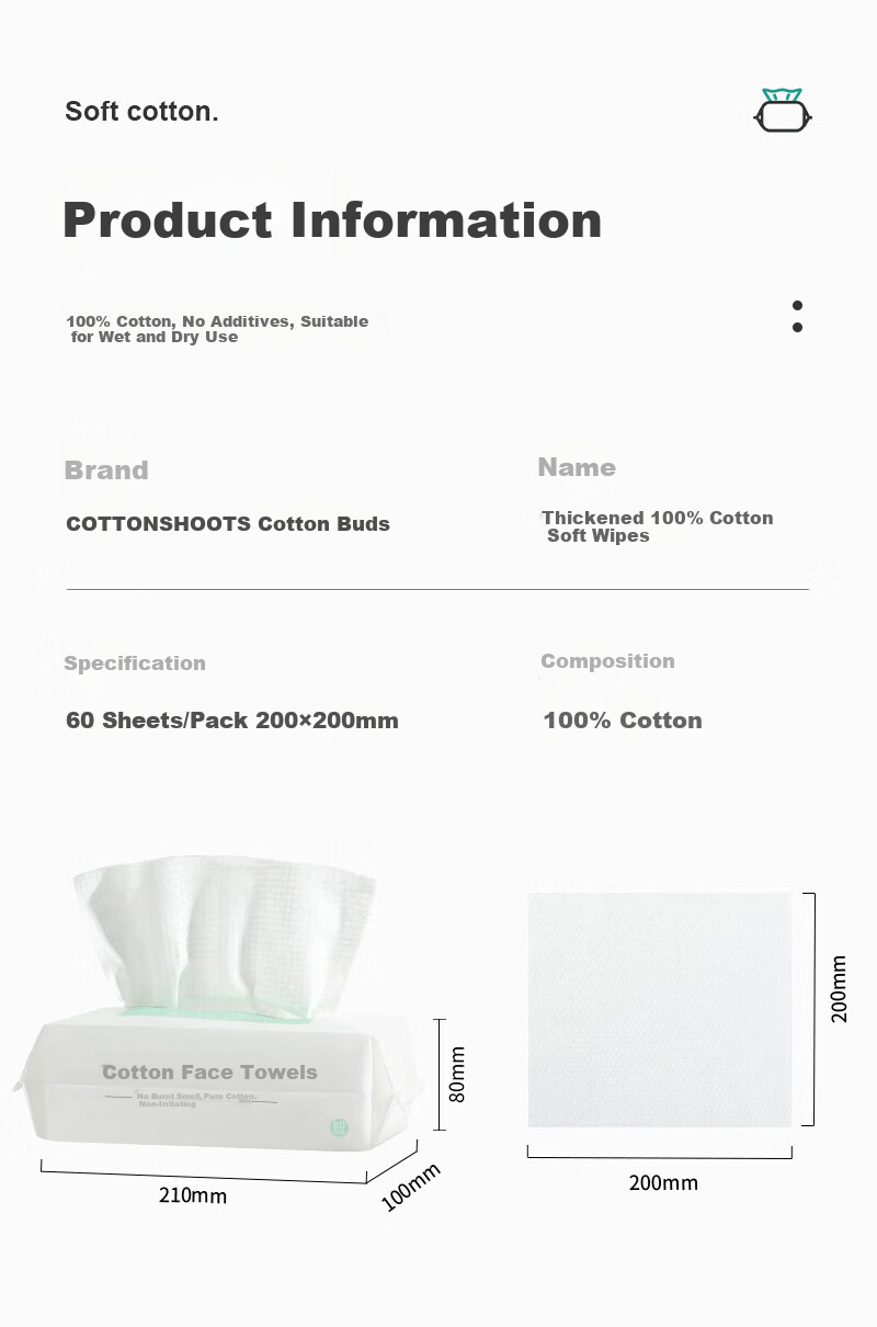COTTON SHOOTS Disposable Cotton Facial Wipes Thickened Portable Pack 10 Sheets*1 Pack 9