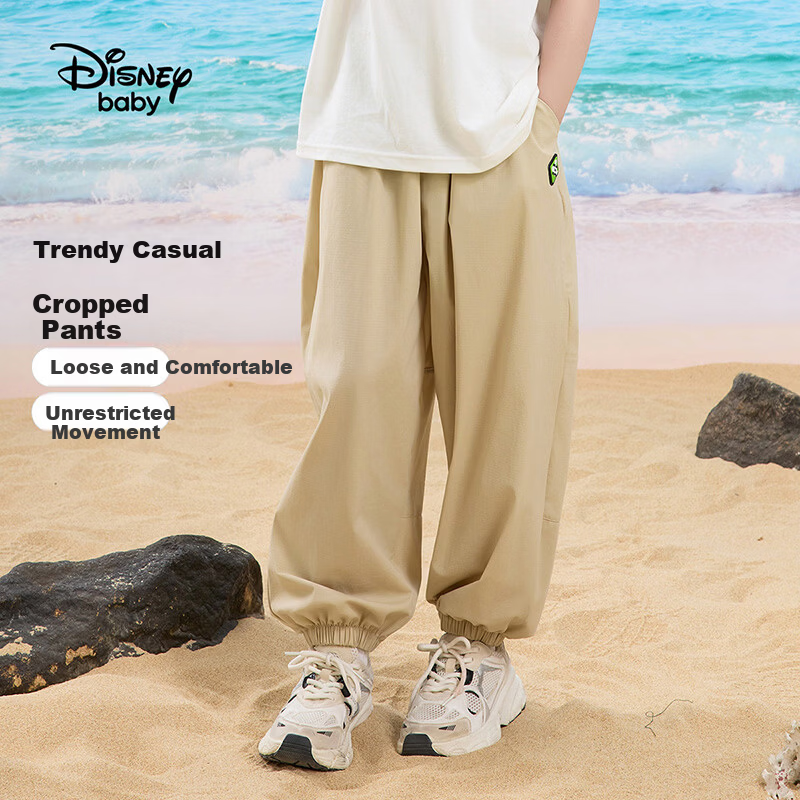 Disney Boys Summer 3/4 Pants 2026 New Kids Loose Casual Jogger Pants Light Khaki 110