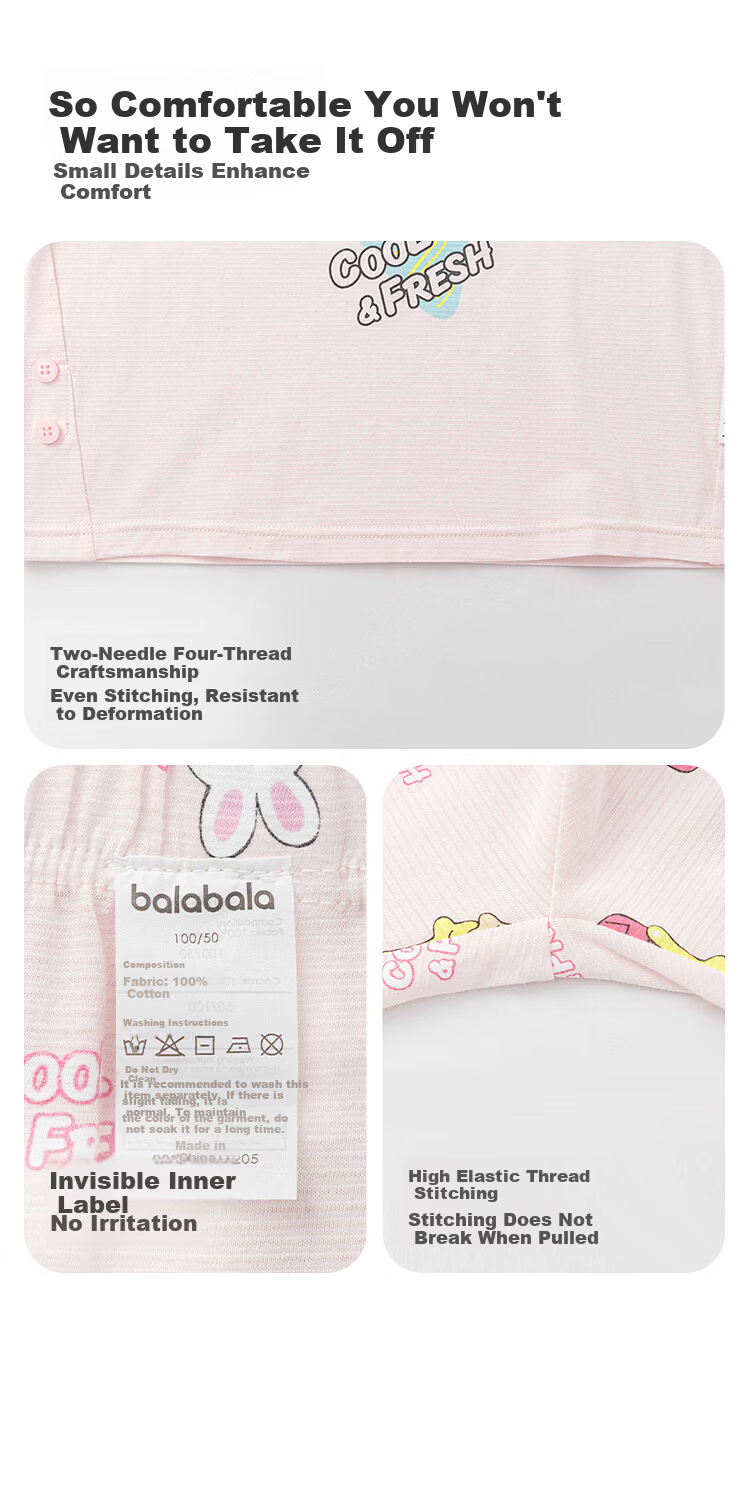 Balabala Baby Summer Pajama Set Air-Conditioned Clothing Anti-Cold Children's Homewear Toddler Short Sleeve Cotton Set 9
