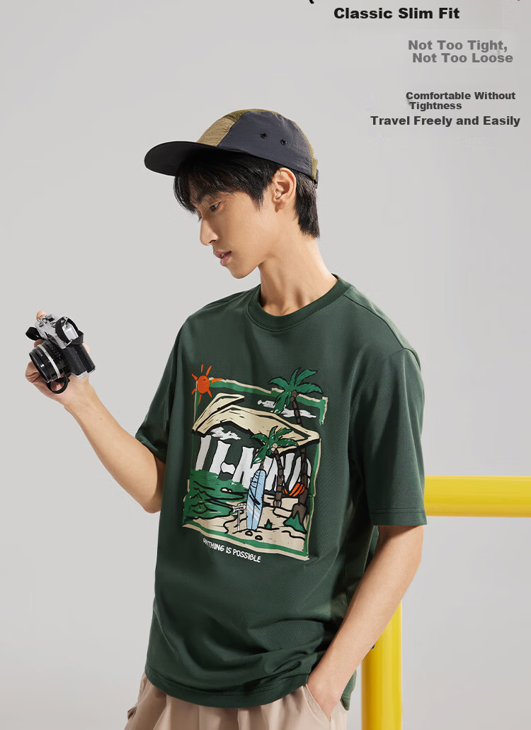 LI-NING Men's Summer 2026 New Comfortable Breathable Short Sleeve Crew Neck Casual Printed Sports T-Shirt 5
