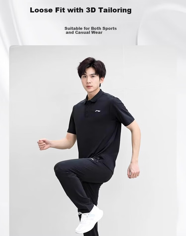 LI-NING Men's Sports Polo Set Quick-Dry Short Sleeve and Long Pants Two-Piece New Ice Silk Loose Casual Top and Pants 4