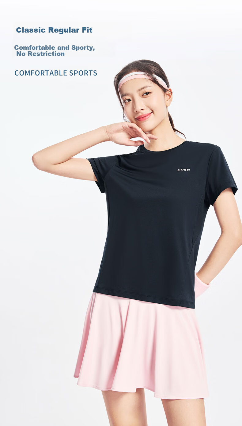 Erke Women's Summer New Round Neck Ice Cool Quick-Dry Solid Color Casual Sports T-Shirt 6