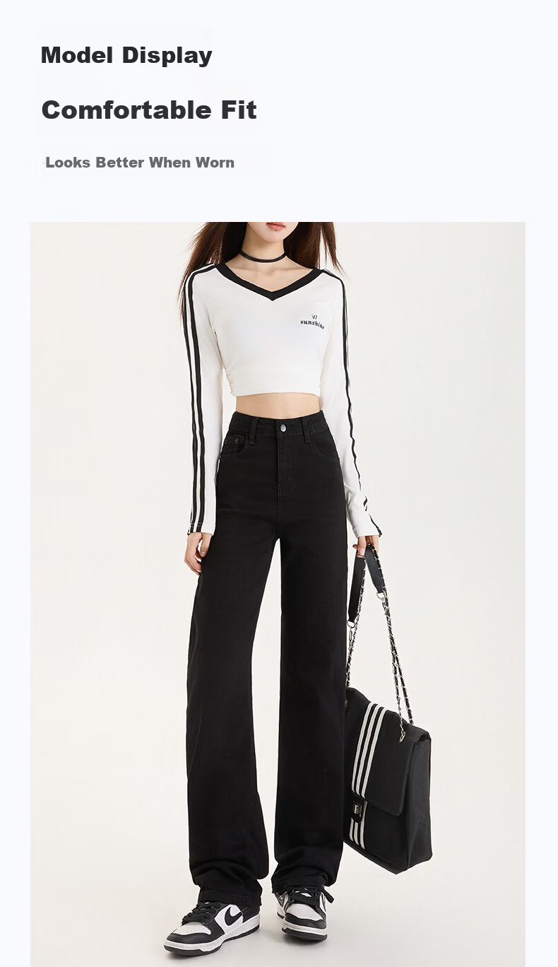 Borui Narrow Fit Women's Jeans 2026 New Spring Autumn High Waist Straight Leg Black Cigarette Pants Casual Trousers 17