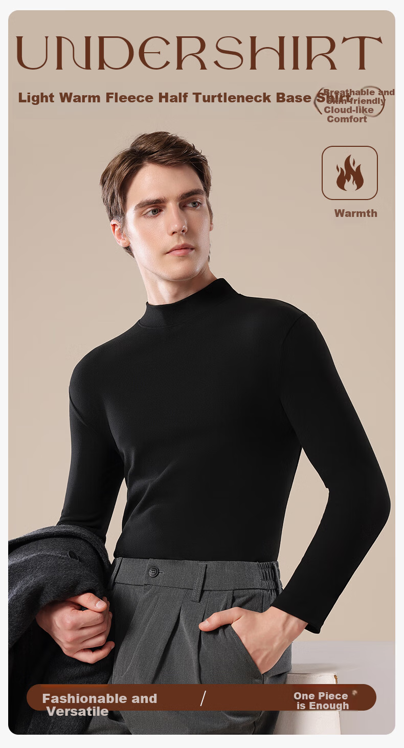 SNOWFLYING Men's Half Turtleneck Thermal Underwear Autumn Base Layer Fleece Thickened Long Sleeve T-Shirt 1