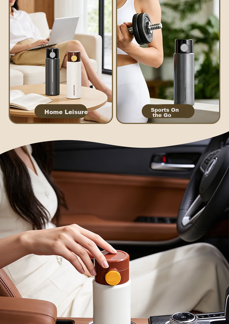 Skechers Yueyan Light Drink Cup 316 Stainless Steel Tritan Drinking Spout One-Button Flip Lid Insulated Mug Obsidian Gray 510ml 16