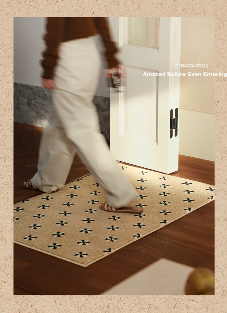Saibosi Beautiful Champagne Gold Lucky Woven Entrance Mat, French-Style Non-Absorbent Hallway Doormat, Foot Mat for Entryway, 80X120CM 4