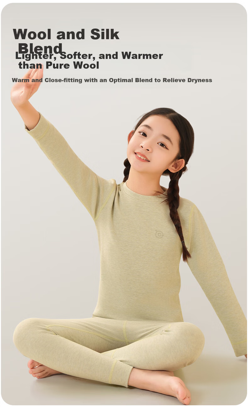 Hodo Children's Wool and Silk Thermal Underwear Autumn Clothes Pants School Uniform Warm Set Gray 160 5