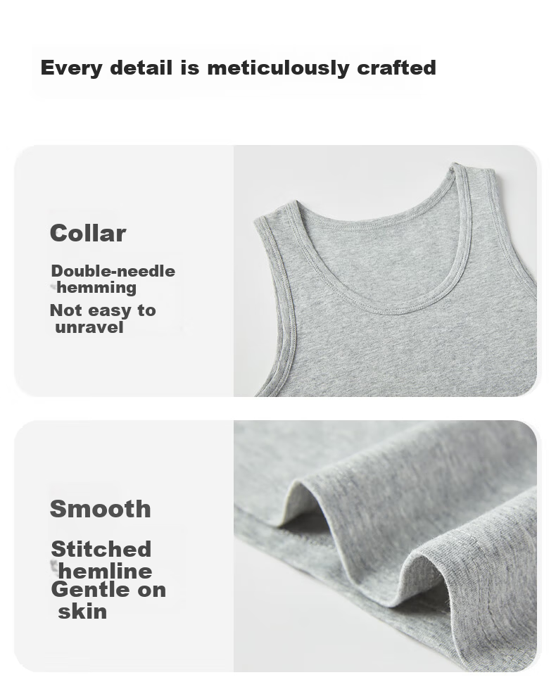 Hengyuanxiang Kids Vest Unisex 7A Antibacterial Mite-Resistant Summer Thin Solid Cotton Sleeveless Base Layer Vest 10