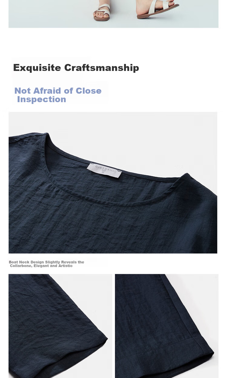 Giordano 2026 Summer New Textured Loose Casual Boat Neck Three-Quarter Sleeve Linen Shirt for Women 13346233 8