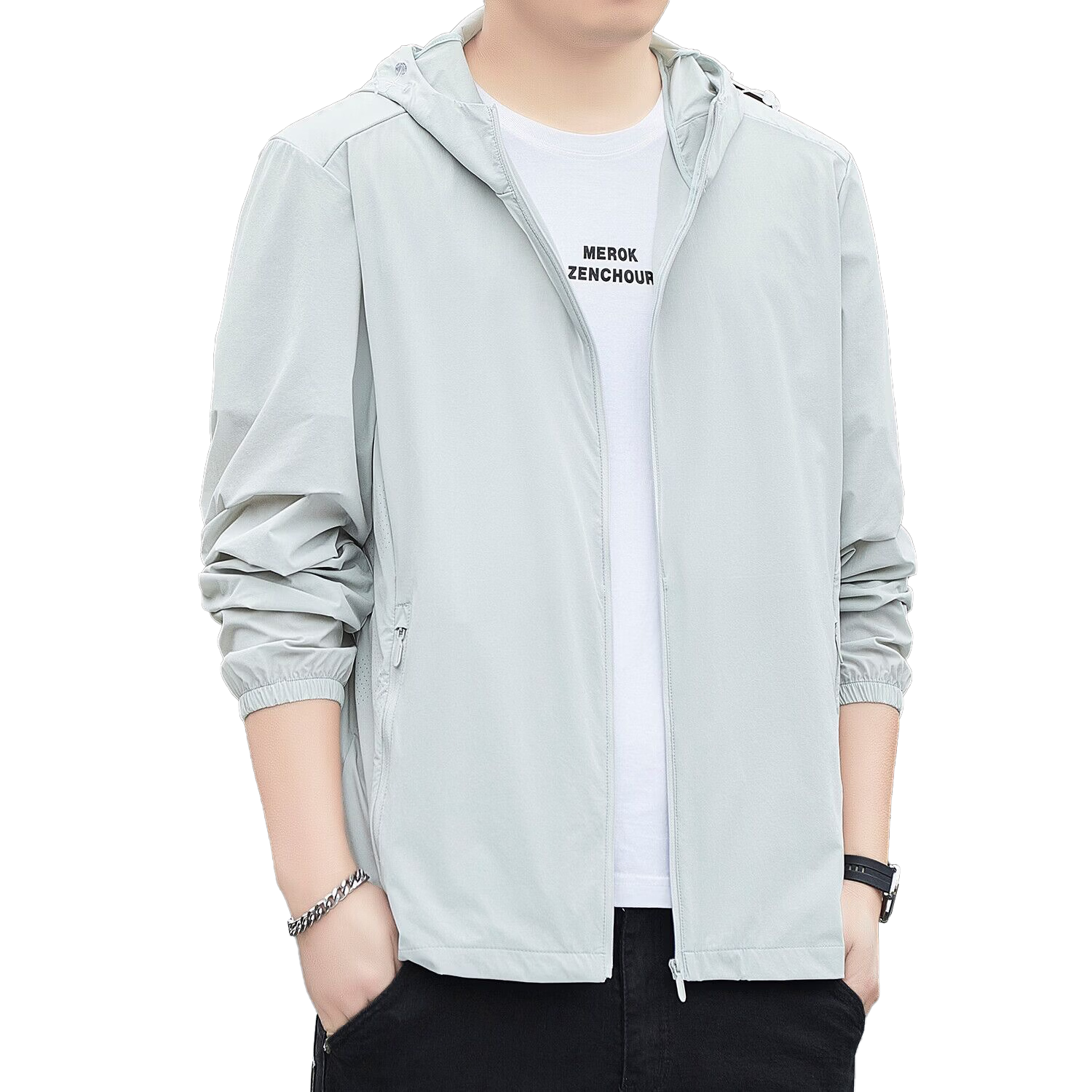 ROMON Men's Summer Ice Silk Quick-Dry Casual Business Breathable Outdoor UV Protection Jacket AG9 Dark Gray M