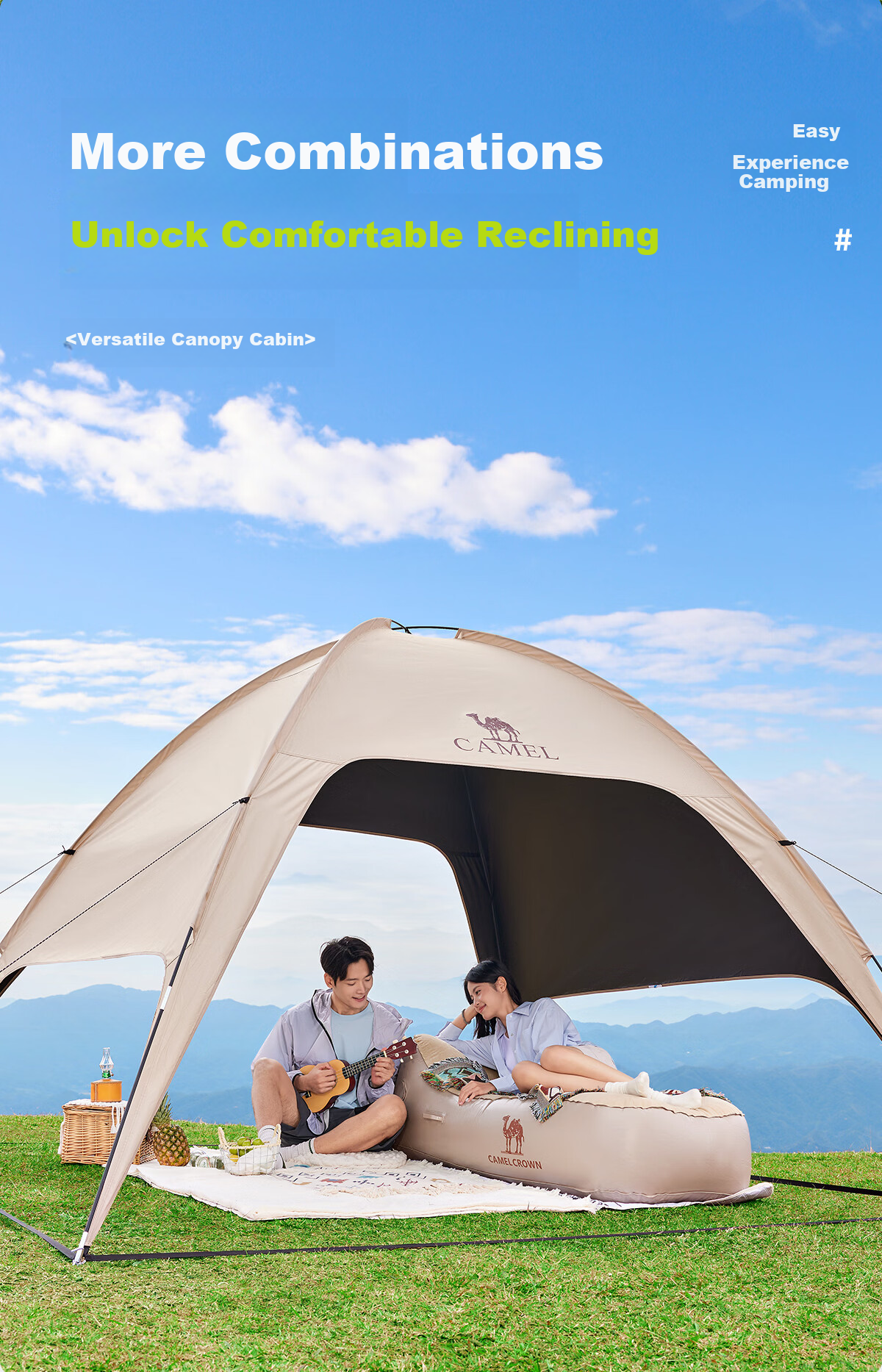 CAMEL Dome Canopy Tent Outdoor Camping Integrated Sunshade Black Coated Easy Quick-Open Umbrella Fabric 2025 New Model 4002 25