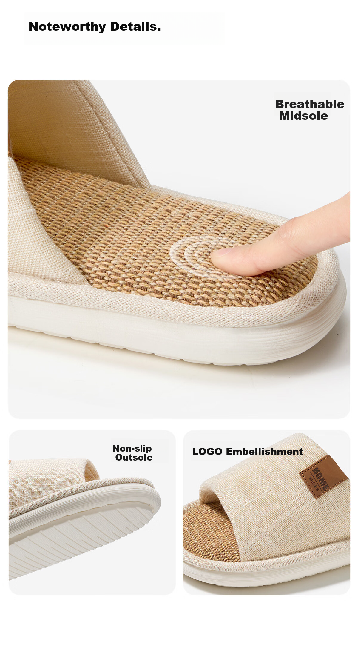 Runrou Linen Men's Slippers Spring Autumn Indoor Home Quiet Non-slip Breathable Antibacterial Odor-resistant Cotton Linen Four Seasons Slippers 15