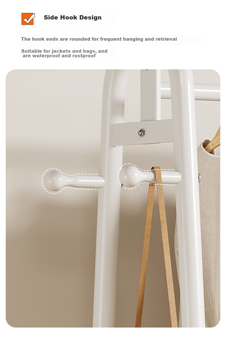 Shanshan Wooden Floor-Standing Clothes Hanger Coat Rack Bedroom Garment Rack Mobile Balcony Storage Shelf 7