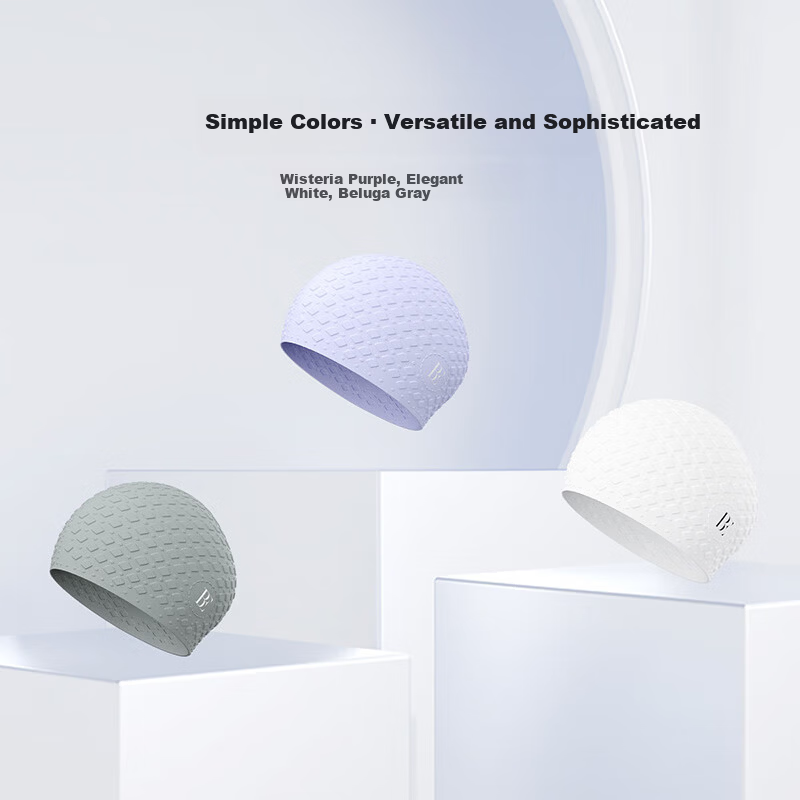 BALNEAIRE Unisex Swim Cap Soft Raised Dot Design Large Capacity Waterproof Extra Large Comfortable White Whale Gray