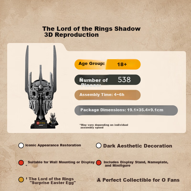 LEGO Building Blocks 11373 The Lord of the Rings: Sauron's Helmet Boys Girls Toy Birthday Gift Display Model