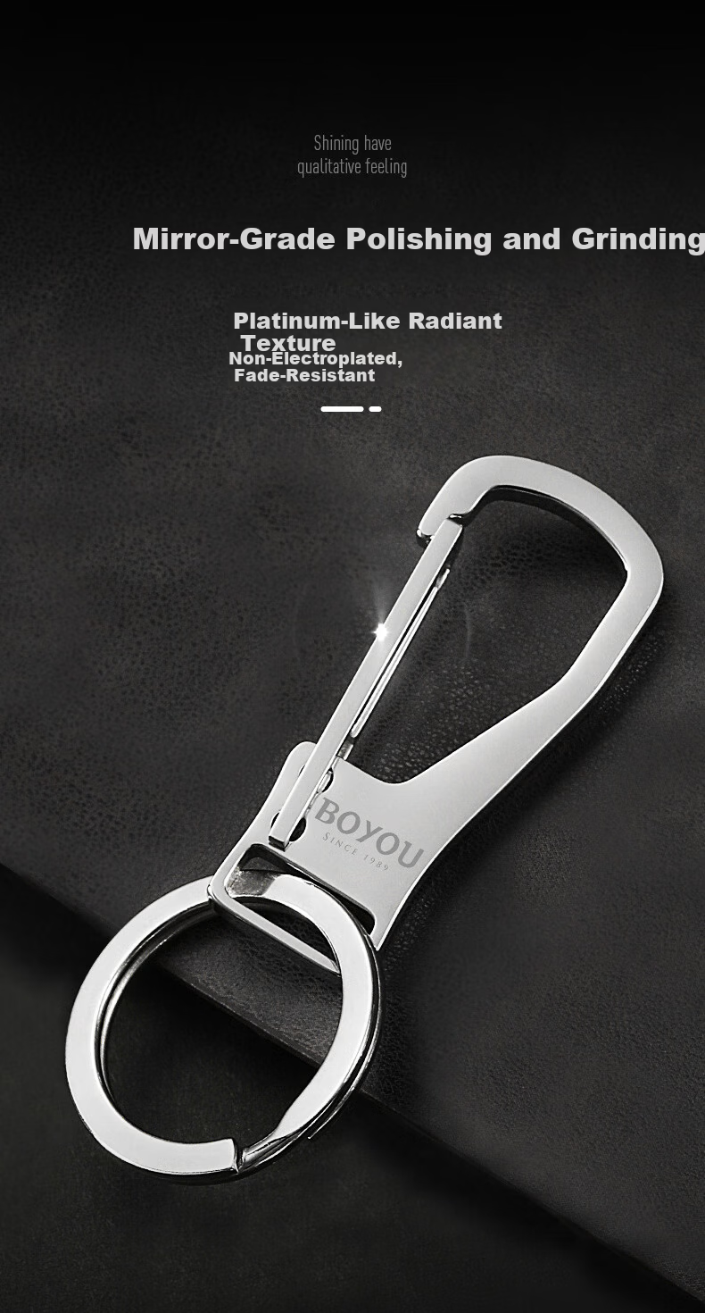 BO YOU Stainless Steel Keychain Men's Car Key Hook Lock Keyring Creative Classic Trendy Style 4