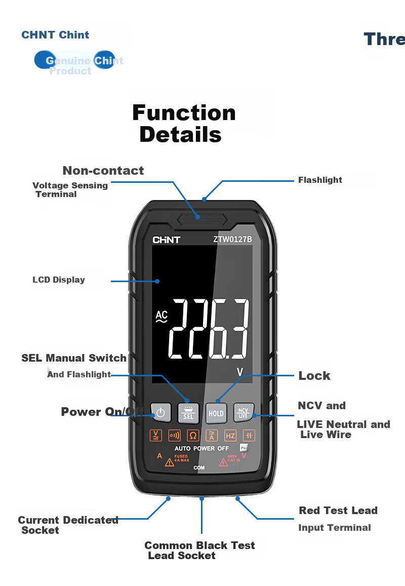 CHNT Digital Multimeter High Precision Anti-Burn Portable Smart Fully Automatic Multifunctional Electrician Repair Universal Meter 12