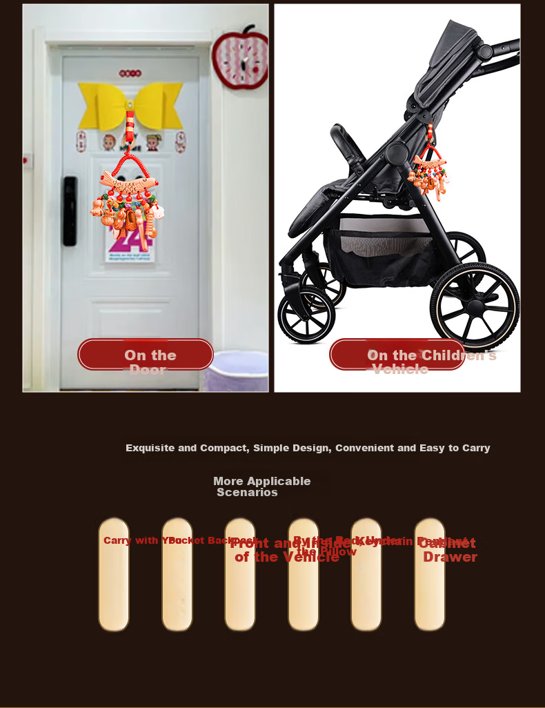 Fengshui Pavilion Baby Peach Wood Pendant Portable Peach Wood Sword Dog Tooth Tiger Head Shoe Cabbage Wenchang Tower Backpack Crib Pendant 9