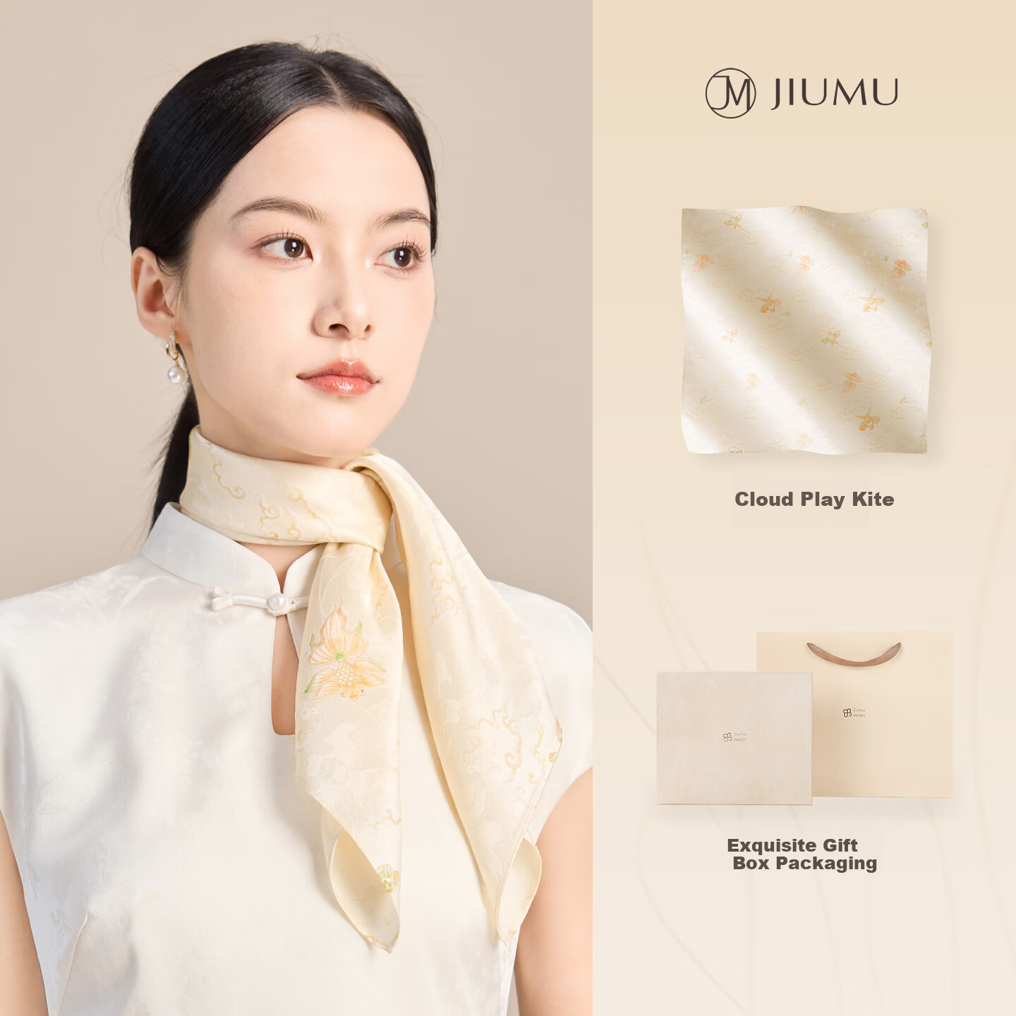 JIUMU 100% Mulberry Silk Scarf Square Shawl for Women Mother's Day Gift Birthday Present Gift Box Set