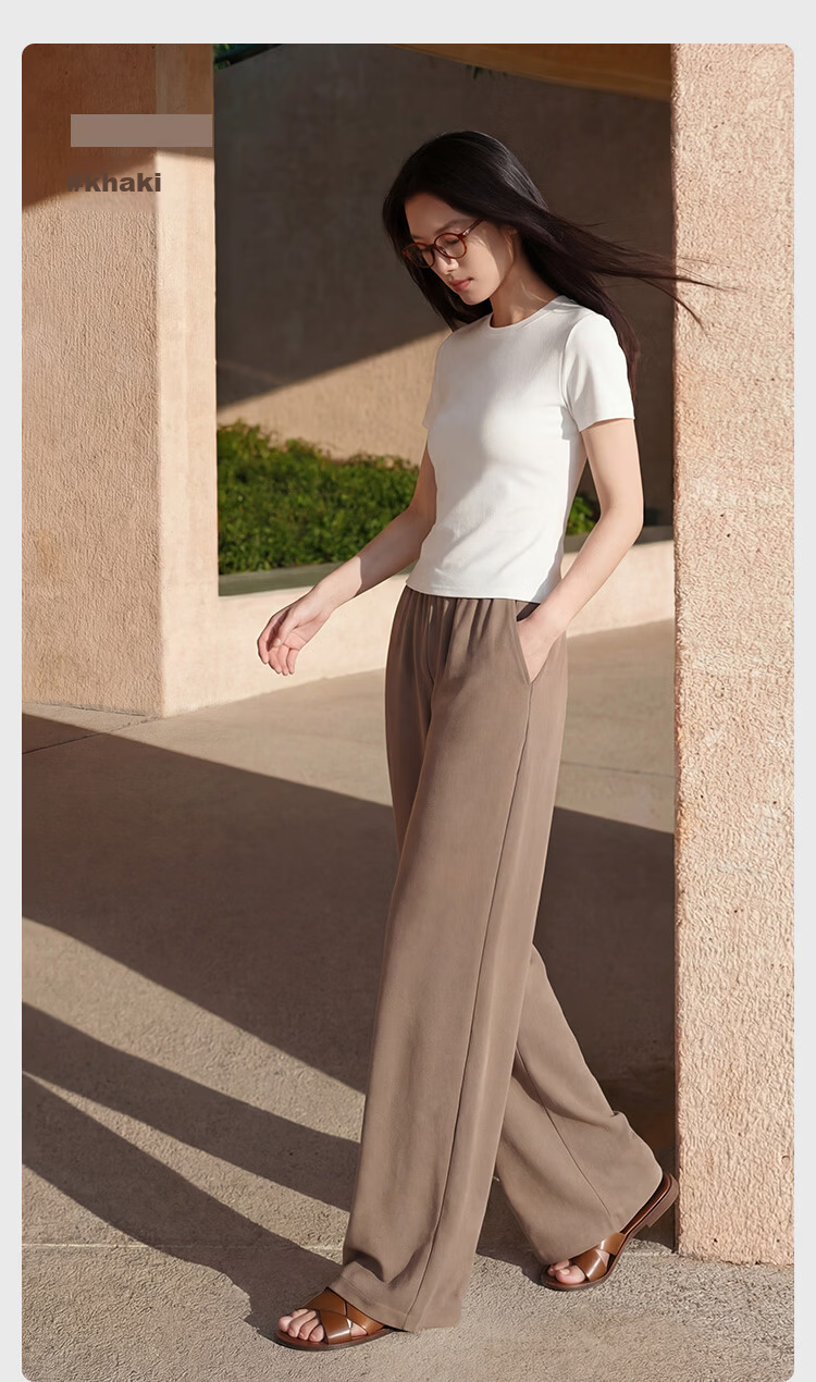 JD Jingzao Women's Modal Casual Pants 2026 New Spring High Waist Straight Slim Light Coffee L 14