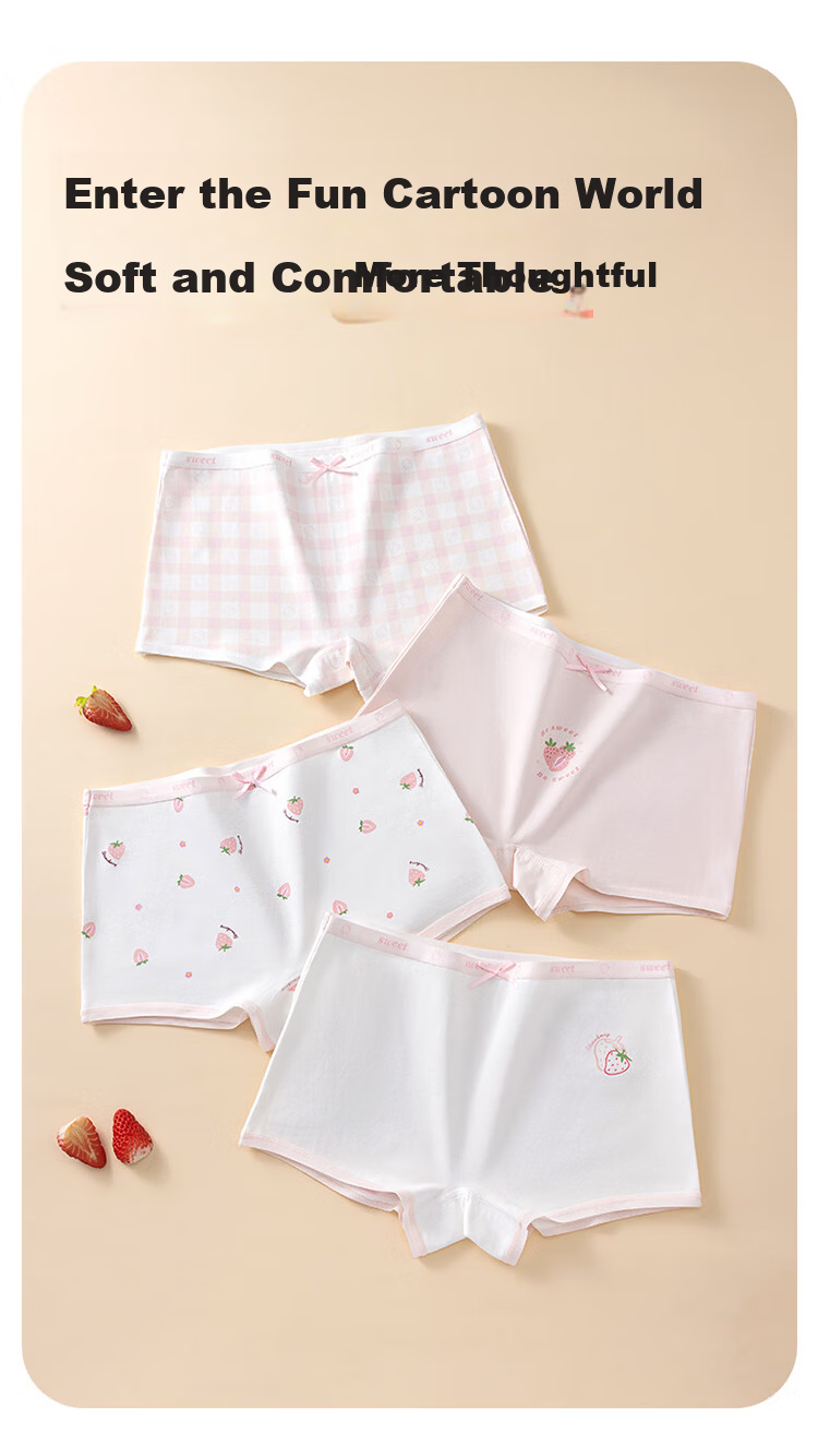 Hodo Girls' Comfortable Breathable Cotton Antibacterial Boxer Briefs for Children, 4-Pack 8