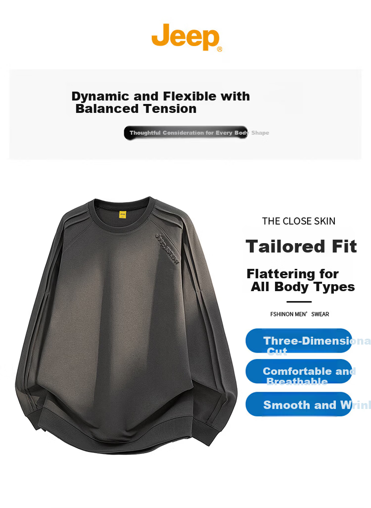 JEEP Men's Spring and Autumn High-End Embroidered Loose Fit Long Sleeve T-Shirt Sweatshirt Iron Gray L 3