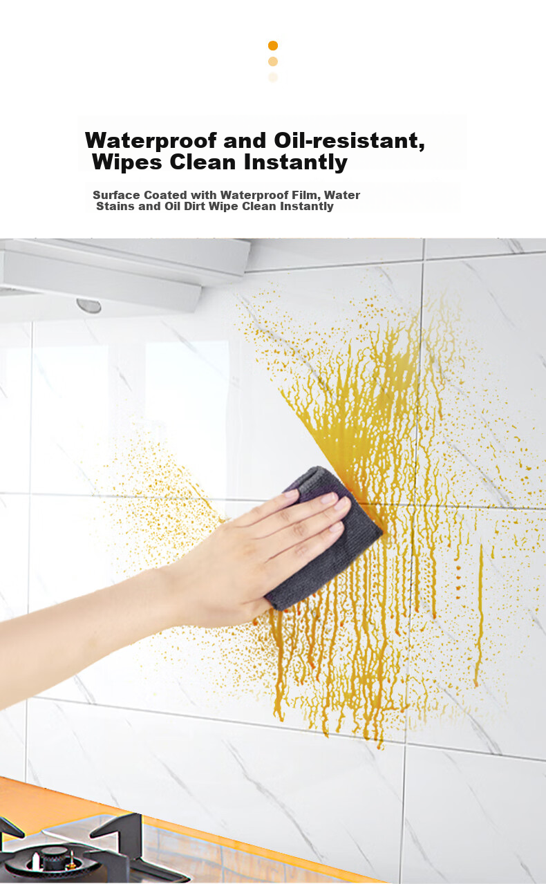 Washi Kitchen Oil-Proof Wall Sticker Self-Adhesive Imitation Tile Aluminum-Plastic Waterproof High-Temperature Resistant Jazz White 40x80cm 5-Pack 12