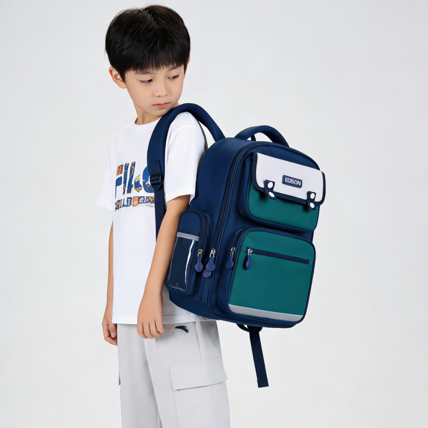 Edison Primary School Backpack Ergonomic Reflective Large Capacity Water-Resistant Anti-Fall Kids Bag 2215-3
