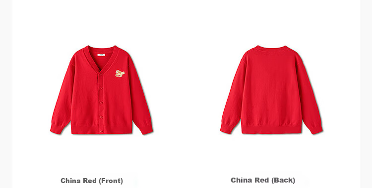 Balabala Kids Sweater Boys Girls V-Neck Knitted Cardigan Horse Patch Red New Year Outfit 12