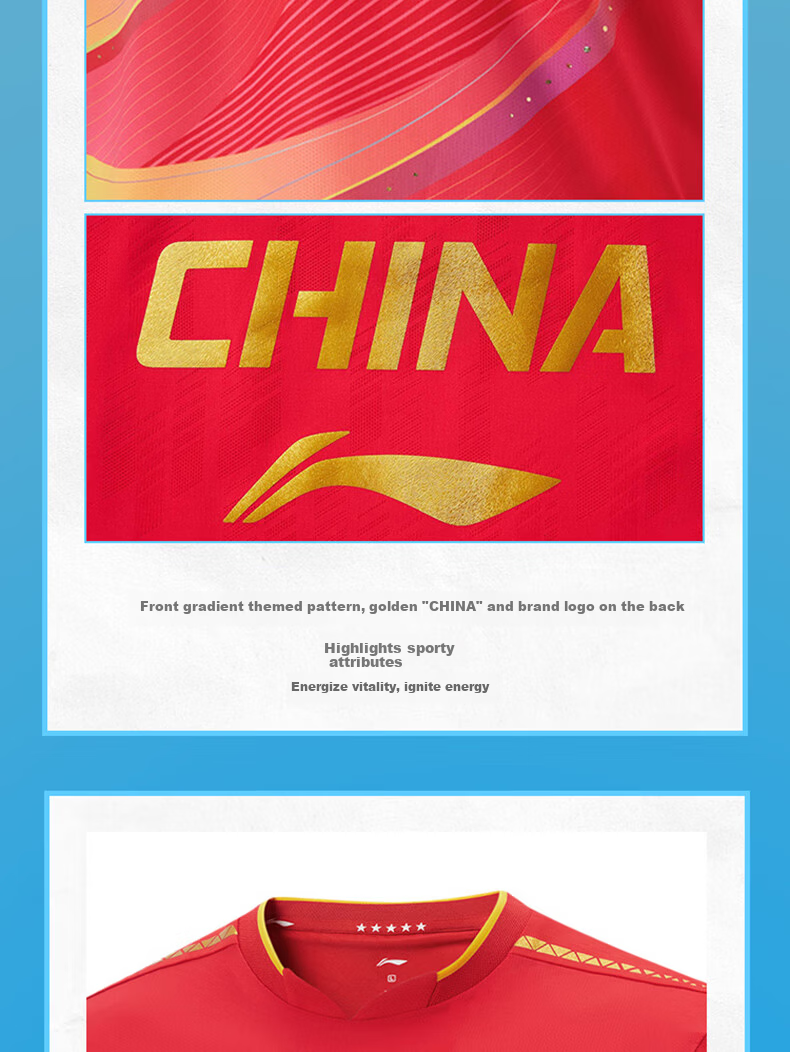 LI-NING Table Tennis Short Sleeve National Team Professional Competition Training Sportswear Set Unisex Bright Blue 5