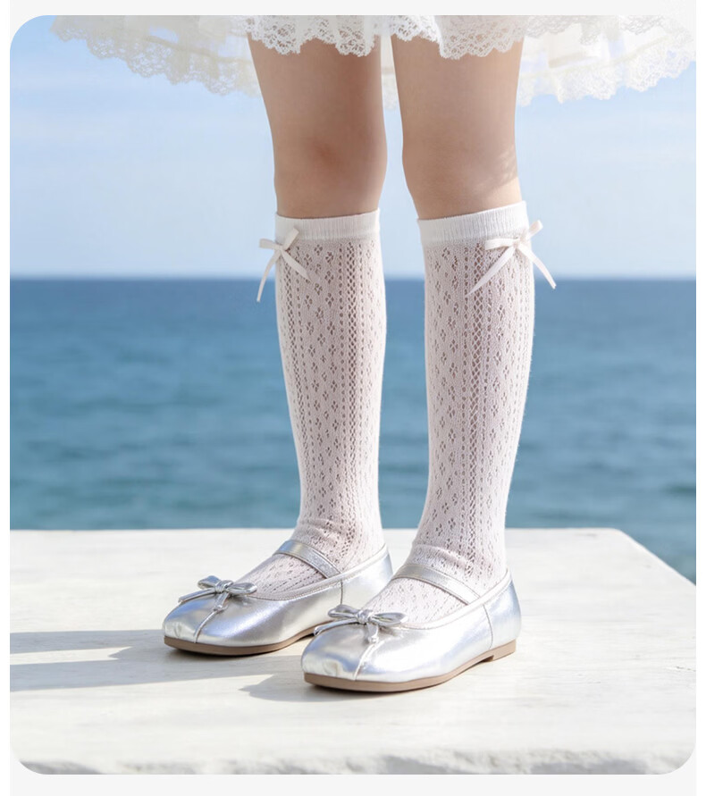 Aibaoqi Children's Long Tube Socks Summer Thin Girls Mesh Calf Socks Bowknot Ruffle Mid Tube Socks 2 Pairs T317 10