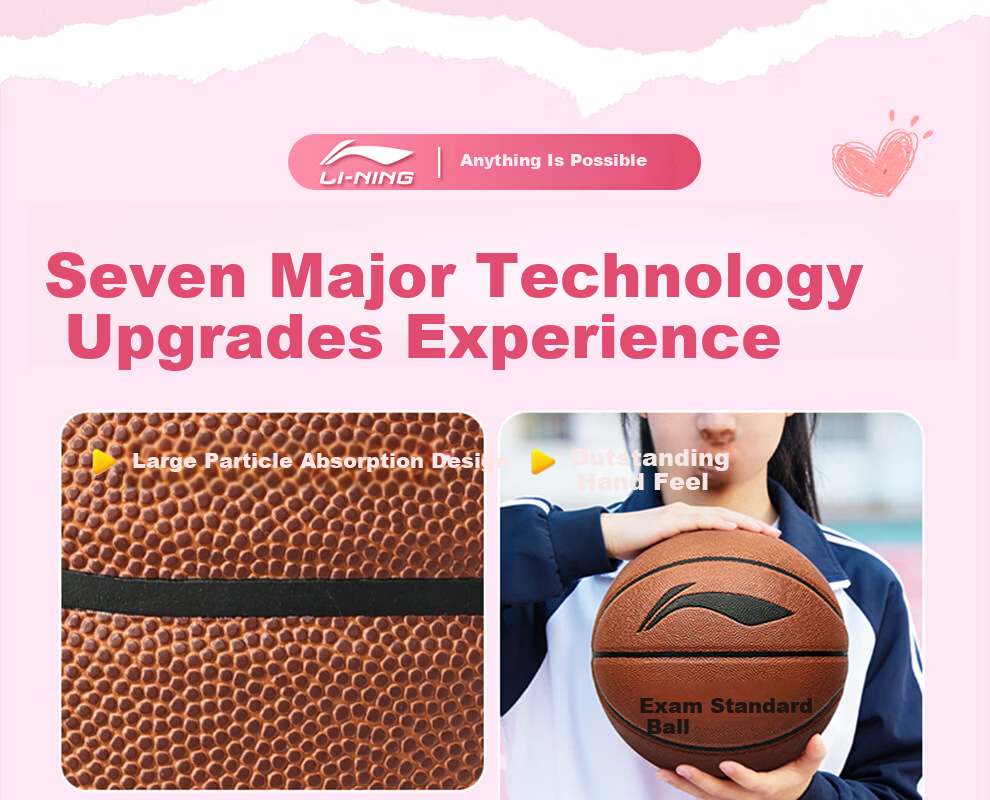 Li-Ning Basketball Junior Middle School Indoor Outdoor Girls Size 6 Official Exam Basketball for Ages 12-18 Women's Standard Test Ball 8