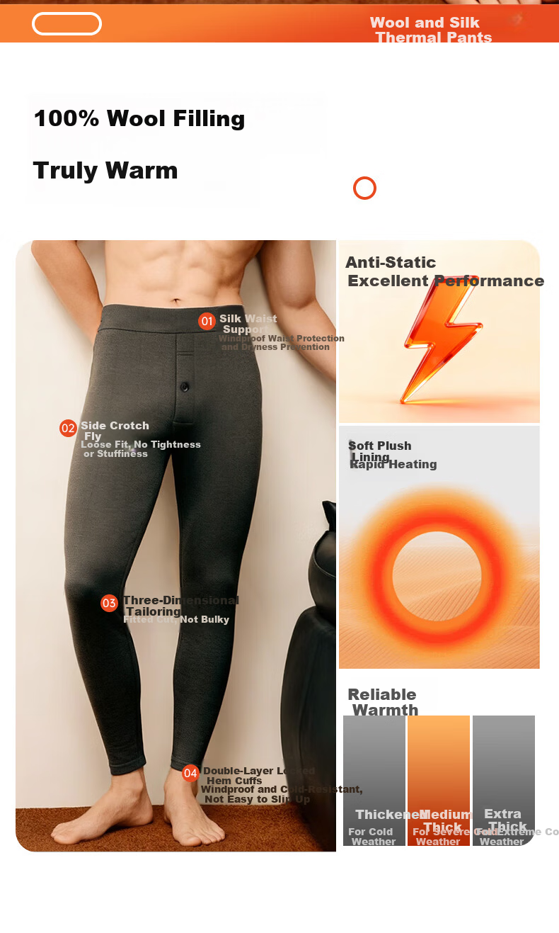 Modal 100% Wool Filled Thermal Pants Men's Winter Cold-Resistant Cotton Pants Waist Support Fleece Lined Thickened Trousers 3