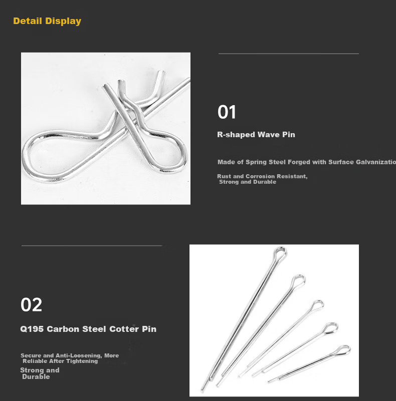 Kuanteng Open and Close Elastic Pin Carbon Steel Wave Pin R-Shaped Cotter Pin Hairpin Lock Pin Bolt Pin B-Type Pin Set 5