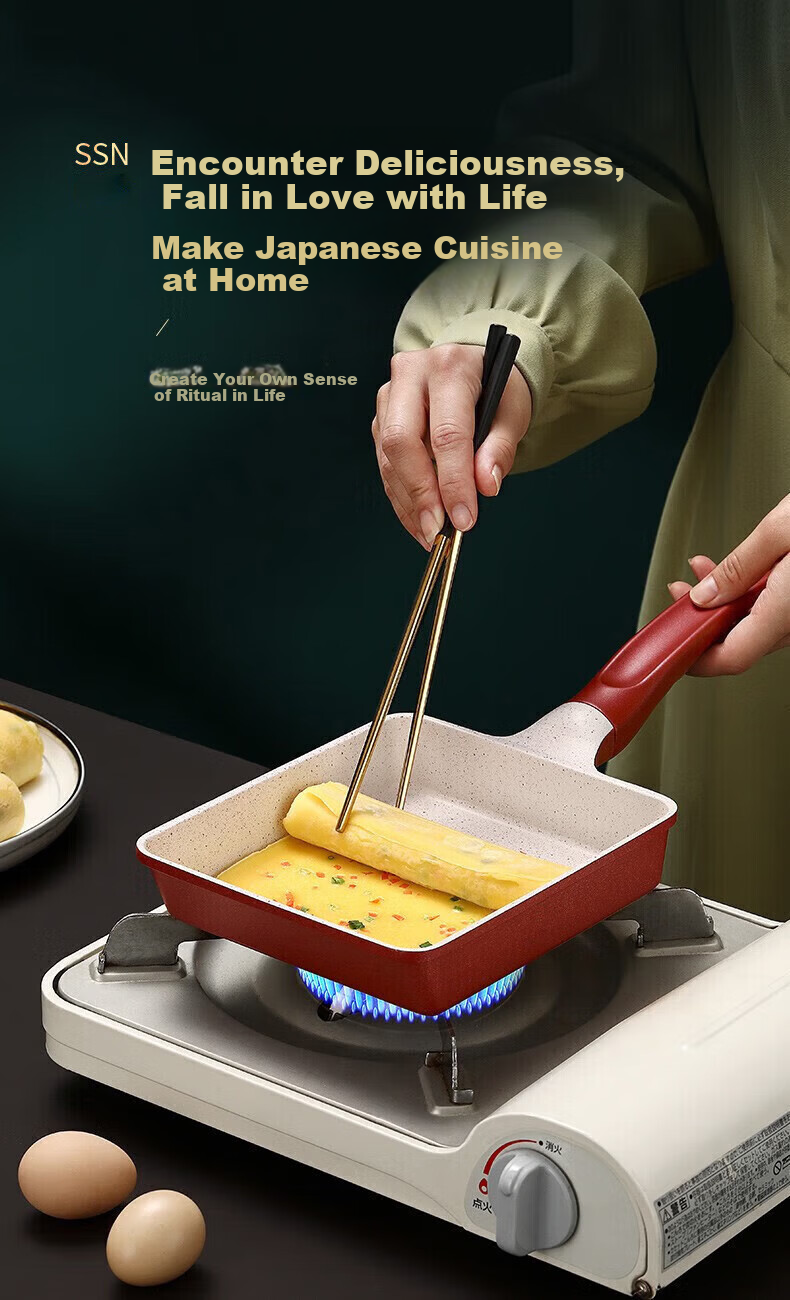 SSN Tamagoyaki Pan Thick Egg Roll Frying Pan Non-stick Rectangular Omelette Pan Breakfast Pan 3