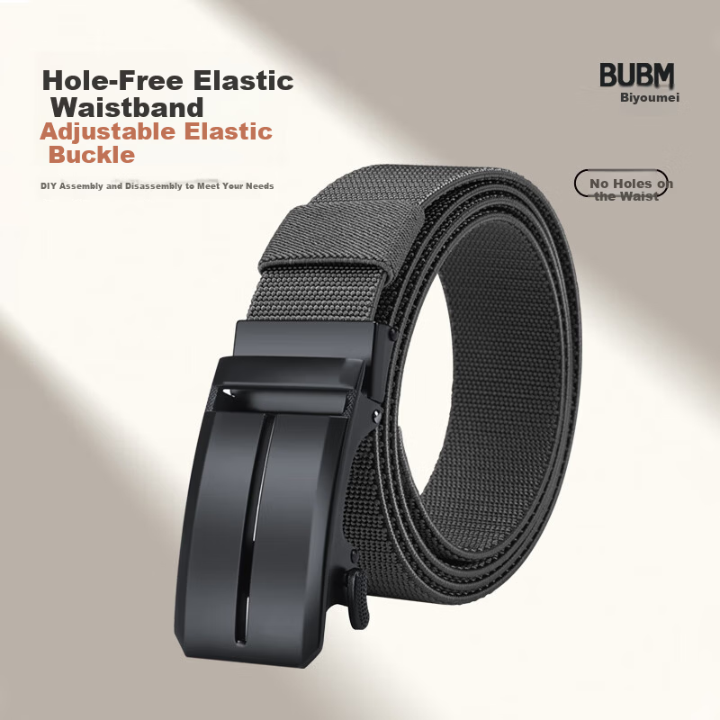 Biyoumei Men's Belt Hollow T-Shaped Buckle Automatic Elastic Belt Business Casual Birthday Gift Leather Belt