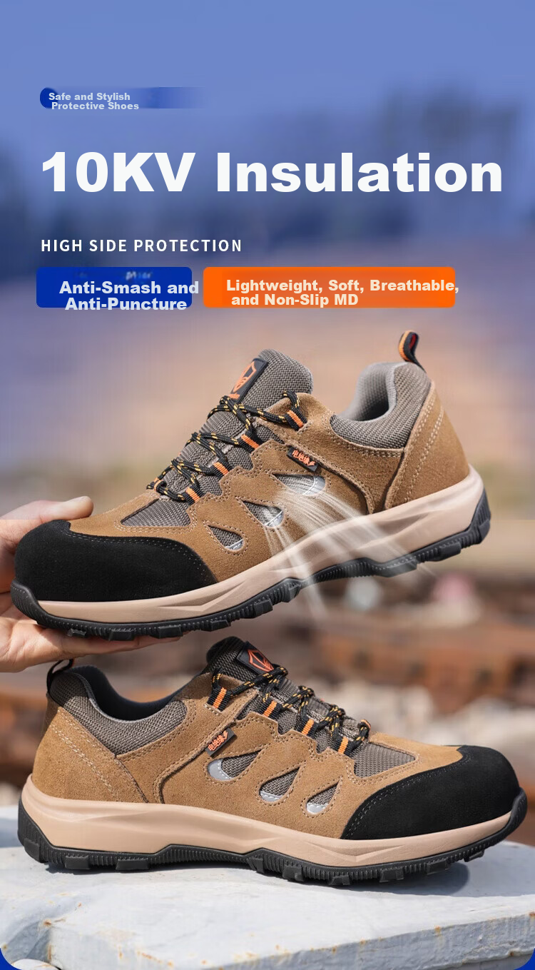BlueOwl Shield Men's Summer Breathable Anti-Slip Electrician Insulated 10KV Anti-Smash Anti-Puncture Comfortable Work Shoes D206GY Size 39 2