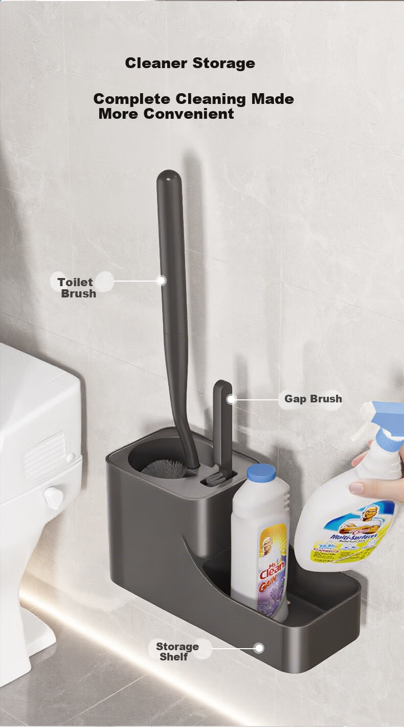 Baoshi Toilet Brush, 2-Pack Wall-Mounted Extended Silicone Bristles, No Dead Angles, Bathroom Cleaning Tool 6