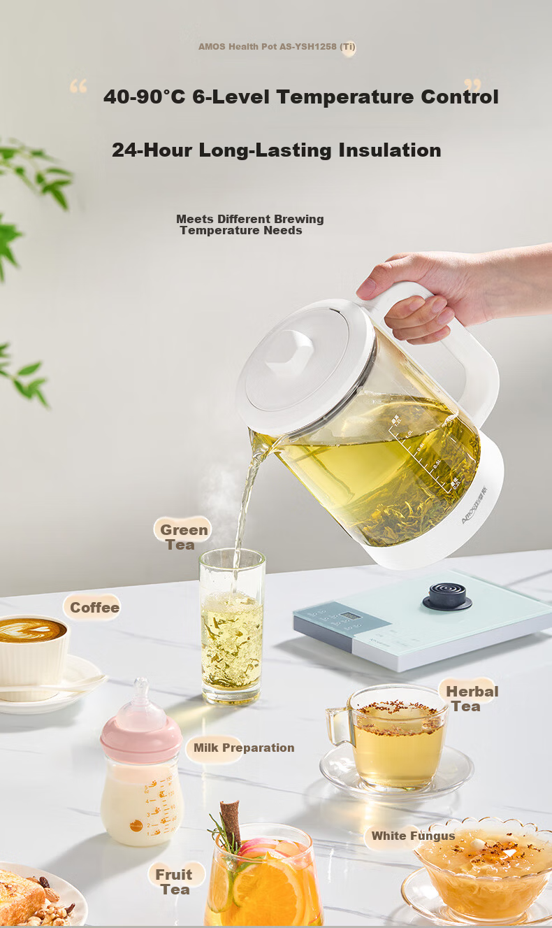Amos Pure Titanium Health Kettle 1.2L Household Tea Kettle Baby-Grade 316 Electric Kettle Fully Automatic Insulation Appointment Flower Tea Kettle AS-YSH1258(Ti) 9