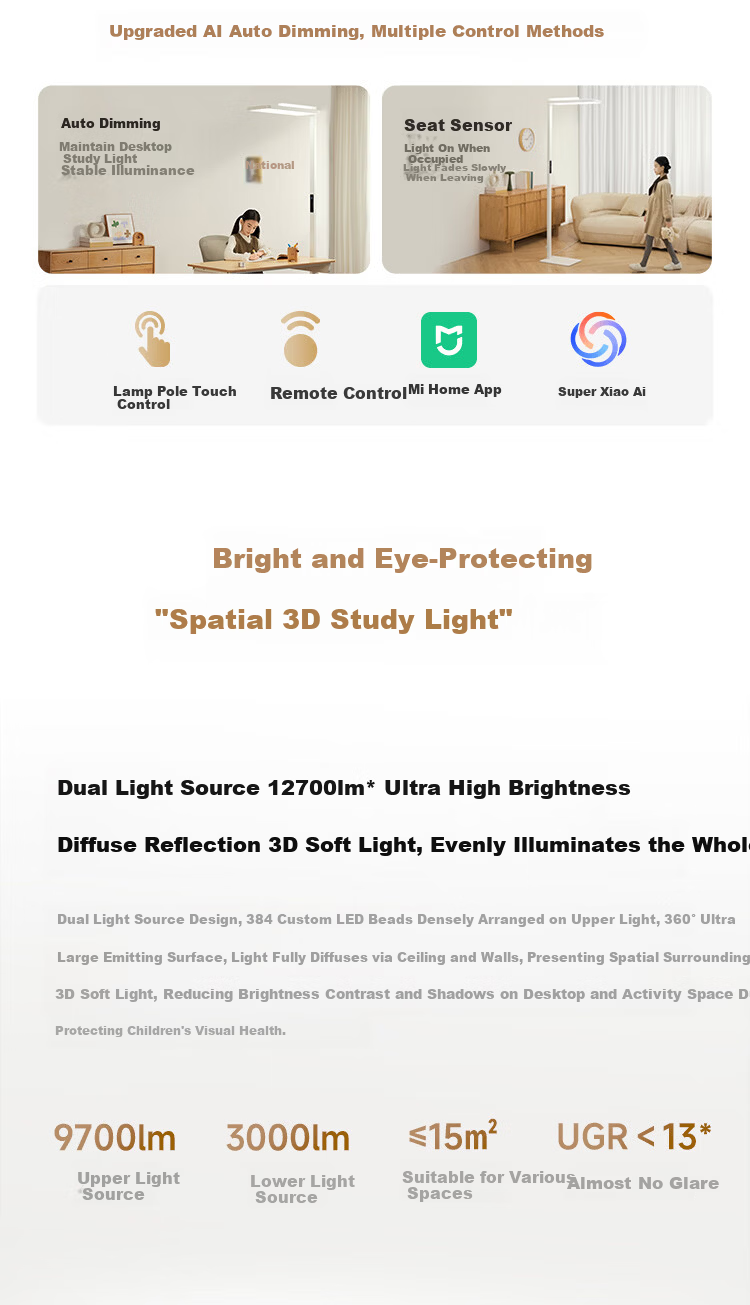 Mijia Xiaomi Vertical Study Lamp 2 Smart Eye Protection Floor Lamp Desk Lamp with Rotatable Lamp Head 6