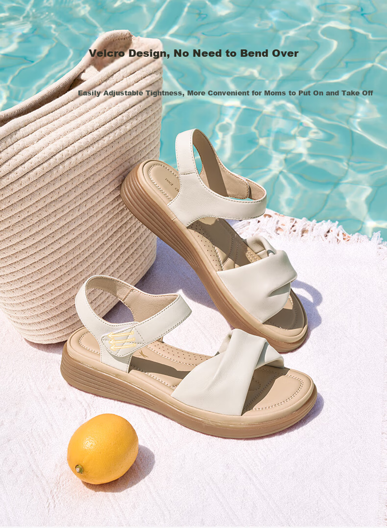 RED DRAGONFLY Genuine Leather Mom Sandals, Summer Sheepskin Soft-Soled Comfortable Non-Fatiguing Middle-Aged And Elderly Sandals WJK25865 Beige 38 4