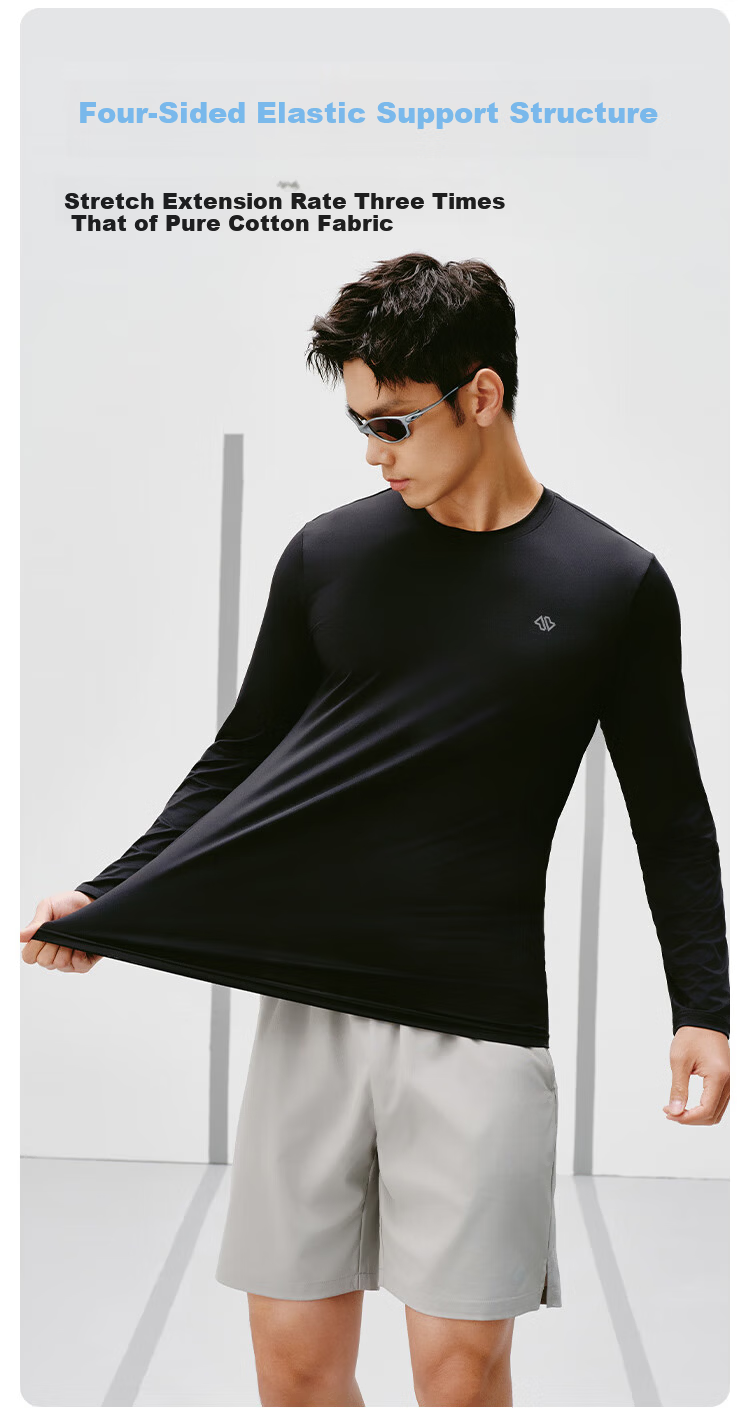 JD Jingzao Summer Men's Long Sleeve Sports T-Shirt Antibacterial Quick-Dry Base Layer Running Tee Glacier Blue 3XL 11